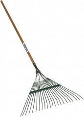 SEYMOUR-MIDWEST - Leaf Rake with 48" Straight Wood Handle - 1/2" Blade Width, 22 Tines, 16" Tine Length - Exact Tooling