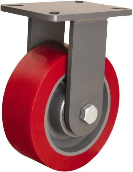 Hamilton - 8" Diam x 3" Wide x 10-1/2" OAH Top Plate Mount Rigid Caster - Polyurethane Mold on Forged Steel, 4,200 Lb Capacity, Tapered Roller Bearing, 5-1/4 x 7-1/4" Plate - Exact Tooling