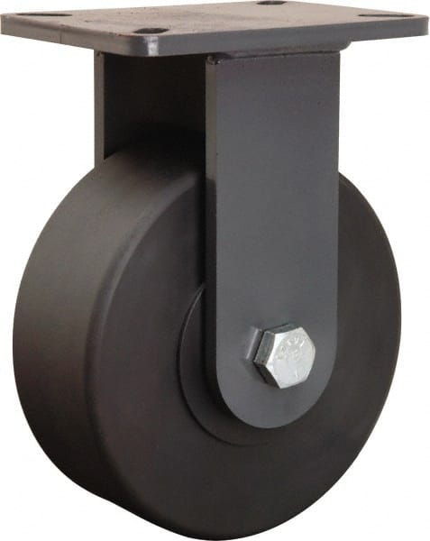 Hamilton - 8" Diam x 3" Wide x 10-1/2" OAH Top Plate Mount Rigid Caster - Nylon, 6,000 Lb Capacity, Precision Ball Bearing, 5-1/4 x 7-1/4" Plate - Exact Tooling