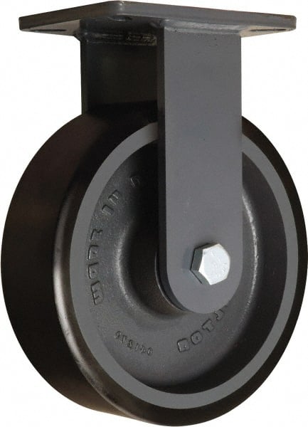 Hamilton - 10" Diam x 3" Wide x 12-1/2" OAH Top Plate Mount Rigid Caster - Polyurethane Mold onto Cast Iron Center, 3,900 Lb Capacity, Sealed Precision Ball Bearing, 5-1/4 x 7-1/4" Plate - Exact Tooling