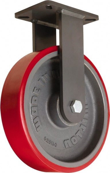 Hamilton - 12" Diam x 3" Wide x 15-1/2" OAH Top Plate Mount Rigid Caster - Polyurethane Mold onto Cast Iron Center, 4,200 Lb Capacity, Sealed Precision Ball Bearing, 5-1/4 x 7-1/4" Plate - Exact Tooling