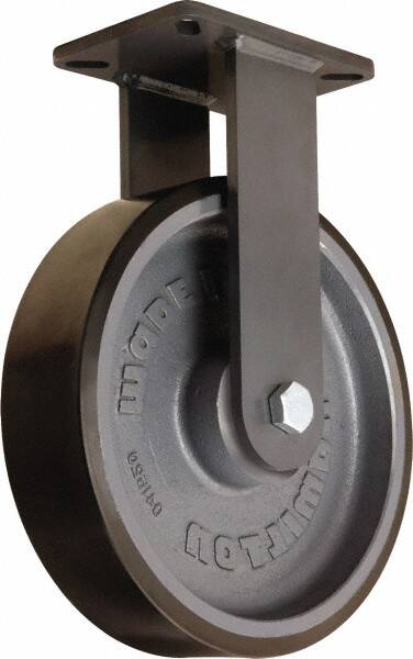 Hamilton - 12" Diam x 3" Wide x 15-1/2" OAH Top Plate Mount Rigid Caster - Polyurethane Mold onto Cast Iron Center, 4,550 Lb Capacity, Sealed Precision Ball Bearing, 5-1/4 x 7-1/4" Plate - Exact Tooling