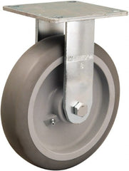 Hamilton - 8" Diam x 2" Wide x 9-1/2" OAH Top Plate Mount Rigid Caster - Rubber Mold on Polyolefin, 500 Lb Capacity, Straight Roller Bearing, 5 x 5-1/2" Plate - Exact Tooling