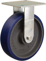Hamilton - 8" Diam x 2" Wide x 9-1/2" OAH Top Plate Mount Rigid Caster - Polyurethane Mold onto Cast Iron Center, 900 Lb Capacity, Sealed Precision Ball Bearing, 5 x 5-1/2" Plate - Exact Tooling