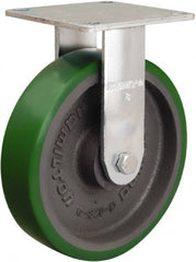 Hamilton - 8" Diam x 2" Wide x 9-1/2" OAH Top Plate Mount Rigid Caster - Polyurethane Mold onto Cast Iron Center, 900 Lb Capacity, Sealed Precision Ball Bearing, 5 x 5-1/2" Plate - Exact Tooling
