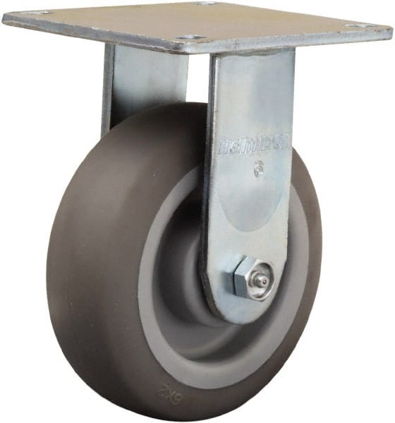 Hamilton - 6" Diam x 2" Wide x 7-1/2" OAH Top Plate Mount Rigid Caster - Rubber Mold on Polyolefin, 410 Lb Capacity, Straight Roller Bearing, 5 x 5-1/2" Plate - Exact Tooling
