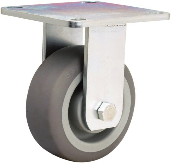 Hamilton - 5" Diam x 2" Wide x 6-1/2" OAH Top Plate Mount Rigid Caster - Rubber Mold on Polyolefin, 350 Lb Capacity, Straight Roller Bearing, 5 x 5-1/2" Plate - Exact Tooling