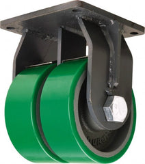 Hamilton - 8" Diam x 3" Wide x 11" OAH Top Plate Mount Dual Rigid Caster - Polyurethane Mold onto Cast Iron Center, 5,000 Lb Capacity, Straight Roller Bearing, 8-1/2 x 8-1/2" Plate - Exact Tooling
