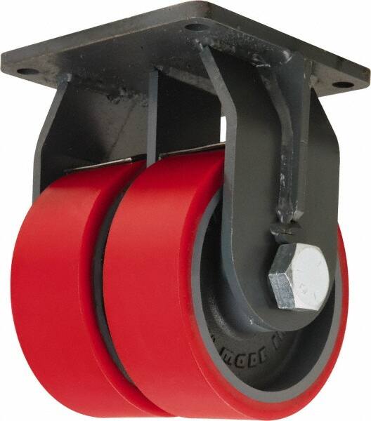 Hamilton - 8" Diam x 3" Wide x 11" OAH Top Plate Mount Dual Rigid Caster - Polyurethane Mold on Forged Steel, 6,000 Lb Capacity, Tapered Roller Bearing, 8-1/2 x 8-1/2" Plate - Exact Tooling
