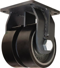 Hamilton - 12" Diam x 3" Wide x 15-1/2" OAH Top Plate Mount Dual Rigid Caster - Polyurethane Mold onto Cast Iron Center, 9,100 Lb Capacity, Tapered Roller Bearing, 8-1/2 x 8-1/2" Plate - Exact Tooling