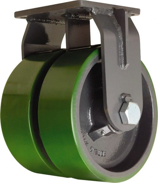 Hamilton - 12" Diam x 4" Wide x 15-1/2" OAH Top Plate Mount Dual Rigid Caster - Polyurethane Mold onto Cast Iron Center, 9,600 Lb Capacity, Tapered Roller Bearing, 8-1/2 x 8-1/2" Plate - Exact Tooling