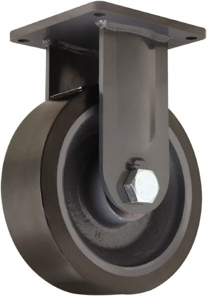 Hamilton - 12" Diam x 4" Wide x 15-1/2" OAH Top Plate Mount Rigid Caster - Polyurethane Mold on Forged Steel, 7,800 Lb Capacity, Tapered Roller Bearing, 8-1/2 x 8-1/2" Plate - Exact Tooling