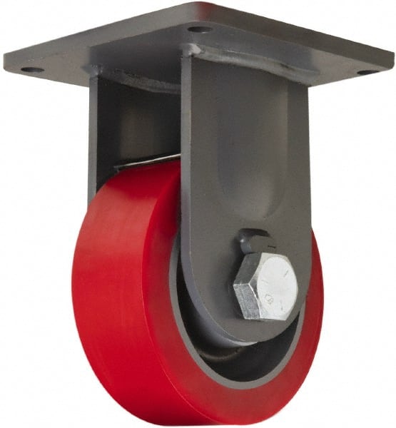 Hamilton - 8" Diam x 3" Wide x 11" OAH Top Plate Mount Rigid Caster - Polyurethane, 4,200 Lb Capacity, Tapered Roller Bearing, 8-1/2 x 8-1/2" Plate - Exact Tooling