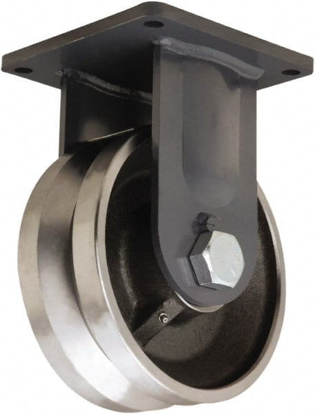 Hamilton - 10" Diam x 4" Wide, Forged Steel Rigid Caster - 16,000 Lb Capacity, Top Plate Mount, 8-1/2" x 8-1/2" Plate, Straight Roller Bearing - Exact Tooling