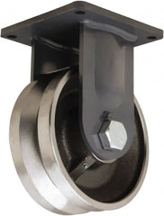 Hamilton - 10" Diam x 4" Wide, Forged Steel Rigid Caster - 16,000 Lb Capacity, Top Plate Mount, 8-1/2" x 8-1/2" Plate, Tapered Roller Bearing - Exact Tooling