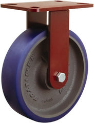 Hamilton - 8" Diam x 2" Wide x 9-3/4" OAH Top Plate Mount Rigid Caster - Polyurethane Mold onto Cast Iron Center, 1,200 Lb Capacity, Tapered Roller Bearing, 4-1/2 x 6-1/2" Plate - Exact Tooling