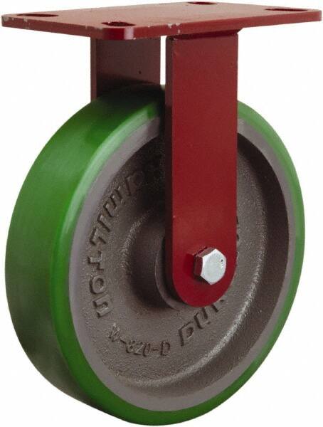 Hamilton - 8" Diam x 2" Wide x 9-3/4" OAH Top Plate Mount Rigid Caster - Polyurethane Mold onto Cast Iron Center, 1,500 Lb Capacity, Tapered Roller Bearing, 4-1/2 x 6-1/2" Plate - Exact Tooling