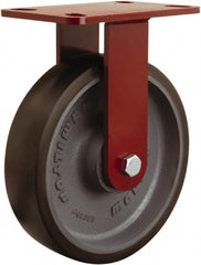 Hamilton - 8" Diam x 2" Wide x 9-3/4" OAH Top Plate Mount Rigid Caster - Polyurethane Mold onto Cast Iron Center, 1,950 Lb Capacity, Sealed Precision Ball Bearing, 4-1/2 x 6-1/2" Plate - Exact Tooling