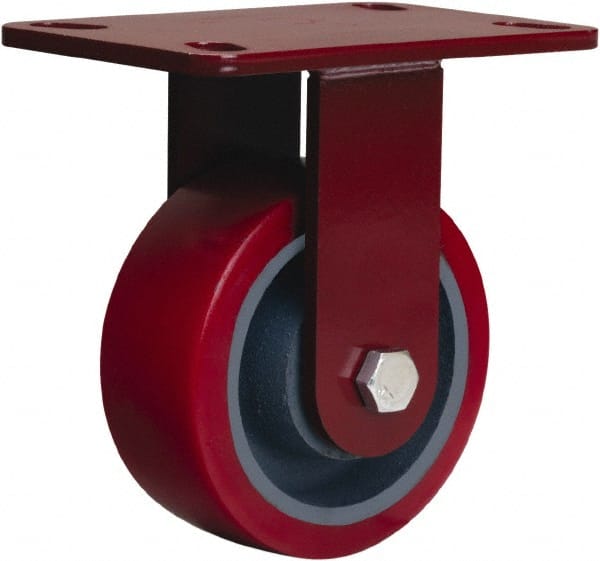 Hamilton - 5" Diam x 2" Wide x 6-3/4" OAH Top Plate Mount Rigid Caster - Polyurethane Mold onto Cast Iron Center, 1,250 Lb Capacity, Sealed Precision Ball Bearing, 4-1/2 x 6-1/2" Plate - Exact Tooling