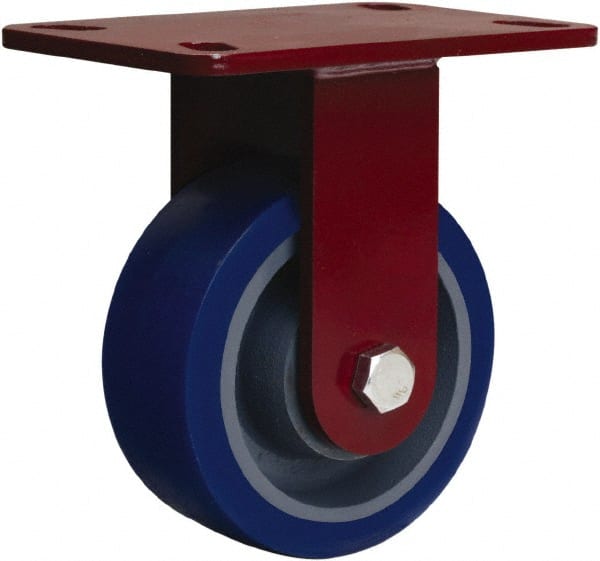 Hamilton - 5" Diam x 2" Wide x 6-3/4" OAH Top Plate Mount Rigid Caster - Polyurethane Mold onto Cast Iron Center, 840 Lb Capacity, Sealed Precision Ball Bearing, 4-1/2 x 6-1/2" Plate - Exact Tooling