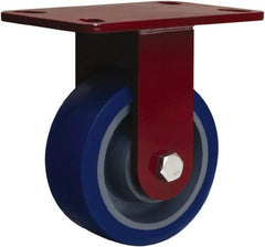 Hamilton - 5" Diam x 2" Wide x 6-3/4" OAH Top Plate Mount Rigid Caster - Polyurethane Mold onto Cast Iron Center, 840 Lb Capacity, Tapered Roller Bearing, 4-1/2 x 6-1/2" Plate - Exact Tooling