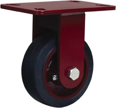 Hamilton - 5" Diam x 2" Wide x 6-3/4" OAH Top Plate Mount Rigid Caster - Rubber Mold on Cast Iron, 350 Lb Capacity, Straight Roller Bearing, 4-1/2 x 6-1/2" Plate - Exact Tooling