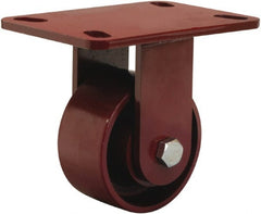 Hamilton - 4" Diam x 2" Wide x 5-5/8" OAH Top Plate Mount Rigid Caster - Cast Iron, 1,000 Lb Capacity, Sealed Precision Ball Bearing, 4-1/2 x 6-1/2" Plate - Exact Tooling