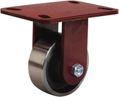 Hamilton - 4" Diam x 1-1/2" Wide x 5-5/8" OAH Top Plate Mount Rigid Caster - Forged Steel, 1,400 Lb Capacity, Straight Roller Bearing, 4-1/2 x 6-1/2" Plate - Exact Tooling
