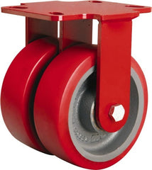 Hamilton - 6" Diam x 2" Wide x 7-3/4" OAH Top Plate Mount Rigid Caster - Polyurethane Mold onto Cast Iron Center, 2,500 Lb Capacity, Tapered Roller Bearing, 4-1/2 x 6-1/2" Plate - Exact Tooling