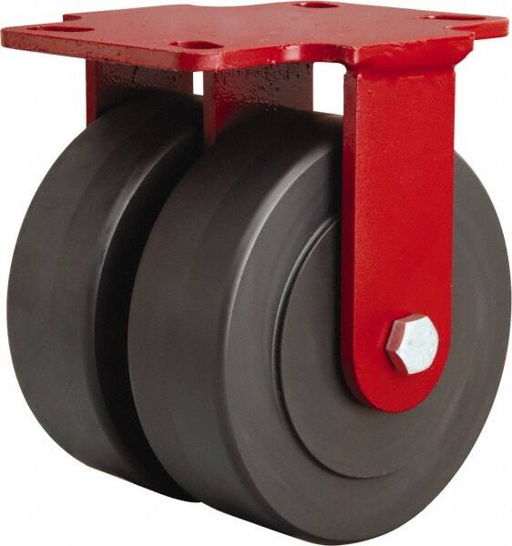 Hamilton - 6" Diam x 2" Wide x 7-3/4" OAH Top Plate Mount Rigid Caster - Nylon, 2,500 Lb Capacity, Sealed Precision Ball Bearing, 4-1/2 x 6-1/2" Plate - Exact Tooling
