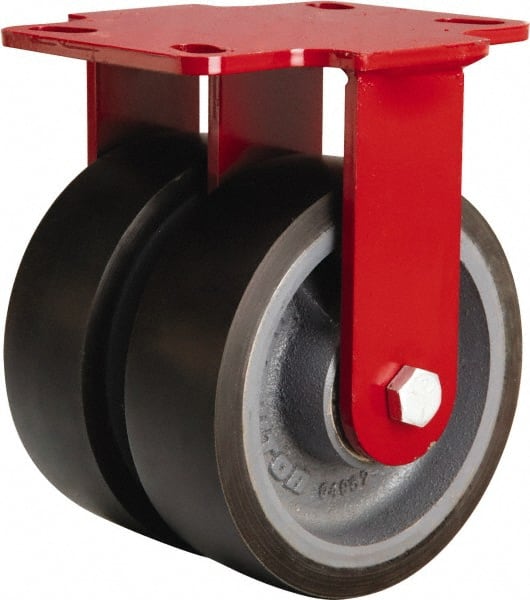 Hamilton - 6" Diam x 2" Wide x 7-3/4" OAH Top Plate Mount Rigid Caster - Polyurethane Mold onto Cast Iron Center, 2,500 Lb Capacity, Tapered Roller Bearing, 4-1/2 x 6-1/2" Plate - Exact Tooling
