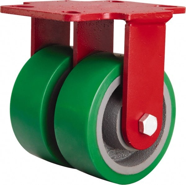 Hamilton - 5" Diam x 2" Wide x 6-3/4" OAH Top Plate Mount Rigid Caster - Polyurethane Mold onto Cast Iron Center, 2,100 Lb Capacity, Sealed Precision Ball Bearing, 4-1/2 x 6-1/2" Plate - Exact Tooling