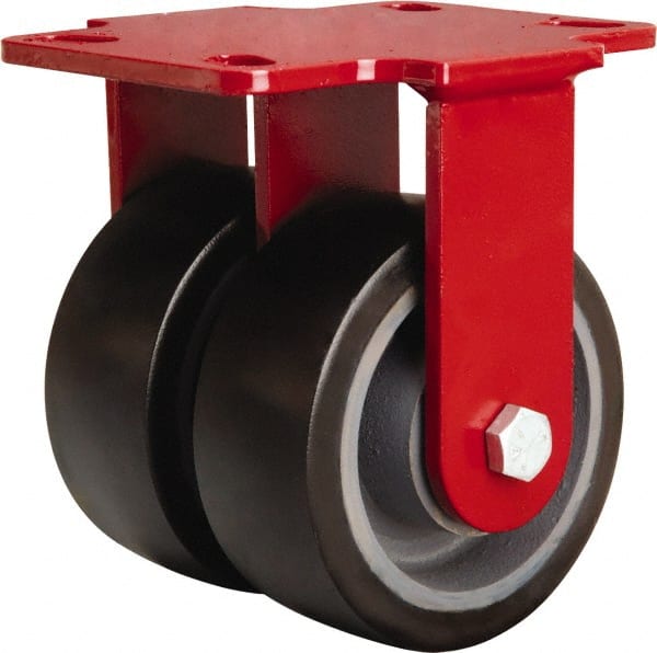 Hamilton - 5" Diam x 2" Wide x 6-3/4" OAH Top Plate Mount Rigid Caster - Polyurethane Mold onto Cast Iron Center, 2,720 Lb Capacity, Sealed Precision Ball Bearing, 4-1/2 x 6-1/2" Plate - Exact Tooling