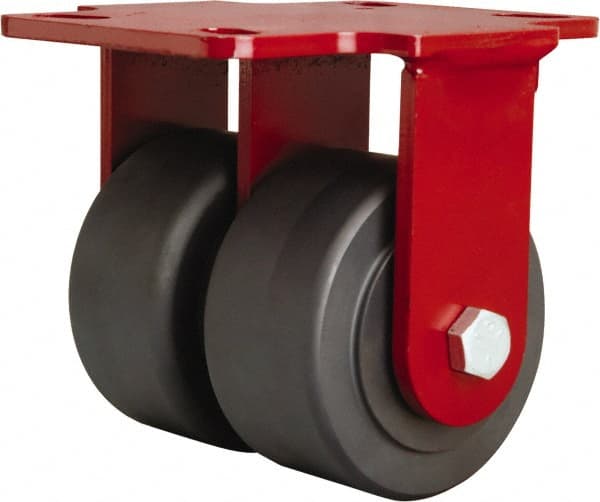 Hamilton - 4" Diam x 2" Wide x 5-5/8" OAH Top Plate Mount Dual Rigid Caster - Nylon, 2,500 Lb Capacity, Sealed Precision Ball Bearing, 4-1/2 x 6-1/2" Plate - Exact Tooling