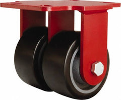 Hamilton - 4" Diam x 2" Wide x 5-5/8" OAH Top Plate Mount Rigid Caster - Polyurethane Mold onto Cast Iron Center, 1,900 Lb Capacity, Sealed Precision Ball Bearing, 4-1/2 x 6-1/2" Plate - Exact Tooling