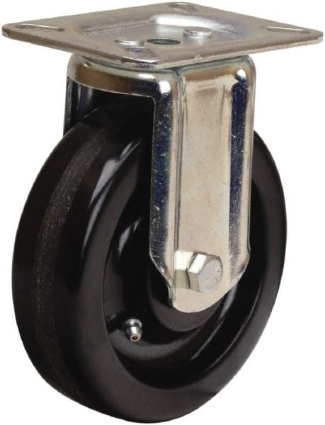 Hamilton - 5" Diam x 1-1/2" Wide x 6-1/16" OAH Top Plate Mount Rigid Caster - Phenolic, 400 Lb Capacity, Straight Roller Bearing, 3-1/8 x 4-1/8" Plate - Exact Tooling