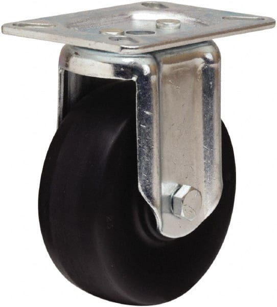 Hamilton - 4" Diam x 1-1/2" Wide x 5-1/16" OAH Top Plate Mount Rigid Caster - Hard Rubber, 300 Lb Capacity, Self-Lubricating Bearing, 3-1/8 x 4-1/8" Plate - Exact Tooling