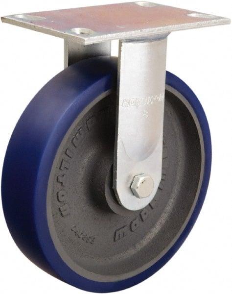 Hamilton - 8" Diam x 2" Wide x 9-1/2" OAH Top Plate Mount Rigid Caster - Polyurethane Mold onto Cast Iron Center, 900 Lb Capacity, Sealed Precision Ball Bearing, 4-1/2 x 6-1/4" Plate - Exact Tooling