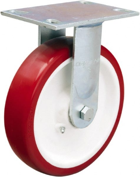 Hamilton - 8" Diam x 2" Wide x 9-1/2" OAH Top Plate Mount Rigid Caster - Polyurethane Mold on Polypropylene, 900 Lb Capacity, Straight Roller Bearing, 4-1/2 x 6-1/4" Plate - Exact Tooling