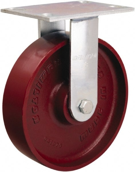 Hamilton - 8" Diam x 2" Wide x 9-1/2" OAH Top Plate Mount Rigid Caster - Cast Iron, 1,250 Lb Capacity, Sealed Precision Ball Bearing, 4-1/2 x 6-1/4" Plate - Exact Tooling