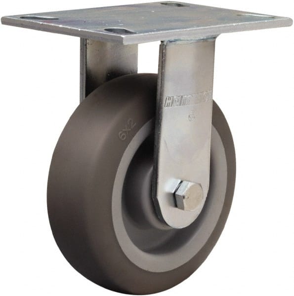 Hamilton - 6" Diam x 2" Wide x 7-1/2" OAH Top Plate Mount Rigid Caster - Rubber Mold on Polyolefin, 410 Lb Capacity, Straight Roller Bearing, 4-1/2 x 6-1/4" Plate - Exact Tooling