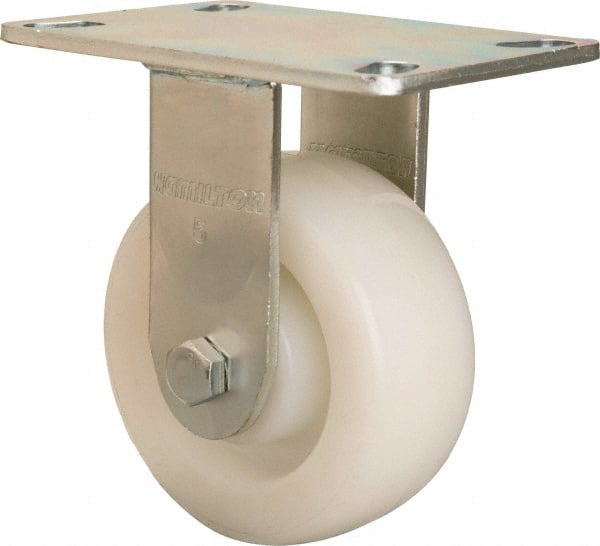 Hamilton - 5" Diam x 2" Wide x 6-1/2" OAH Top Plate Mount Rigid Caster - Nylon, 900 Lb Capacity, Sealed Precision Ball Bearing, 4-1/2 x 6-1/4" Plate - Exact Tooling