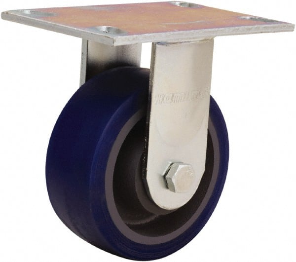 Hamilton - 5" Diam x 2" Wide x 6-1/2" OAH Top Plate Mount Rigid Caster - Polyurethane Mold onto Cast Iron Center, 840 Lb Capacity, Sealed Precision Ball Bearing, 4-1/2 x 6-1/4" Plate - Exact Tooling