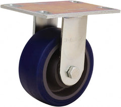 Hamilton - 5" Diam x 2" Wide x 6-1/2" OAH Top Plate Mount Rigid Caster - Polyurethane Mold onto Cast Iron Center, 840 Lb Capacity, Sealed Precision Ball Bearing, 4-1/2 x 6-1/4" Plate - Exact Tooling