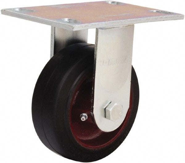 Hamilton - 5" Diam x 2" Wide x 6-1/2" OAH Top Plate Mount Rigid Caster - Rubber Mold on Cast Iron, 350 Lb Capacity, Straight Roller Bearing, 4-1/2 x 6-1/4" Plate - Exact Tooling