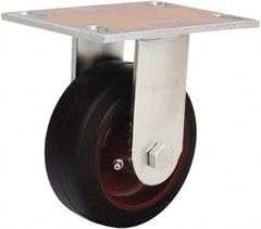 Hamilton - 5" Diam x 2" Wide x 6-1/2" OAH Top Plate Mount Rigid Caster - Rubber Mold on Cast Iron, 350 Lb Capacity, Straight Roller Bearing, 4-1/2 x 6-1/4" Plate - Exact Tooling