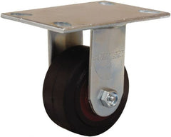 Hamilton - 4" Diam x 2" Wide x 5-5/8" OAH Top Plate Mount Rigid Caster - Rubber Mold on Cast Iron, 300 Lb Capacity, Straight Roller Bearing, 4-1/2 x 6-1/4" Plate - Exact Tooling
