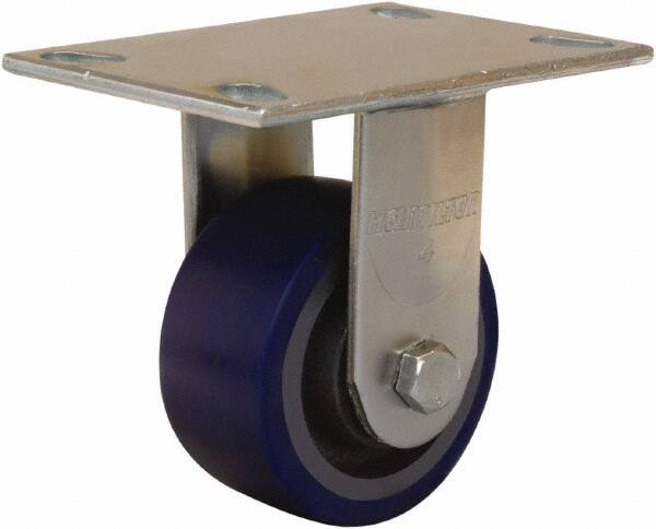 Hamilton - 4" Diam x 2" Wide x 5-5/8" OAH Top Plate Mount Rigid Caster - Polyurethane Mold onto Cast Iron Center, 600 Lb Capacity, Sealed Precision Ball Bearing, 4-1/2 x 6-1/4" Plate - Exact Tooling