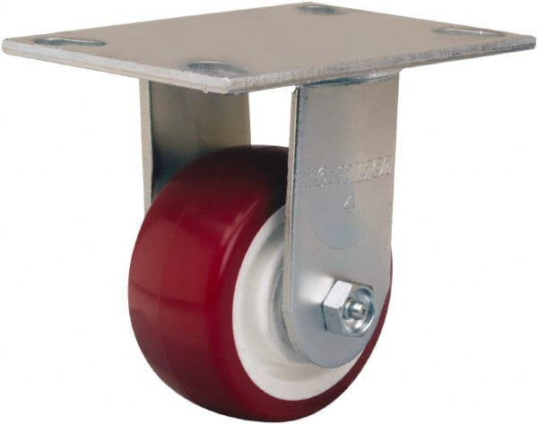Hamilton - 4" Diam x 2" Wide x 5-5/8" OAH Top Plate Mount Rigid Caster - Polyurethane Mold on Polypropylene, 500 Lb Capacity, Straight Roller Bearing, 4-1/2 x 6-1/4" Plate - Exact Tooling