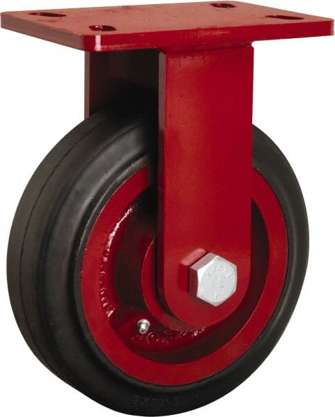 Hamilton - 8" Diam x 2-1/2" Wide x 10-1/8" OAH Top Plate Mount Rigid Caster - Rubber Mold on Cast Iron, 670 Lb Capacity, Straight Roller Bearing, 5 x 7" Plate - Exact Tooling